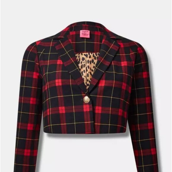 Torrid 2X Betsey Johnson Plaid Luxe Ponte Bolero Blazer Jacket NWT